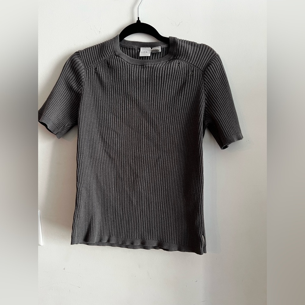 Armani Exchange Women’s Ribbed Knit Short Sleeve Top Gray Size L